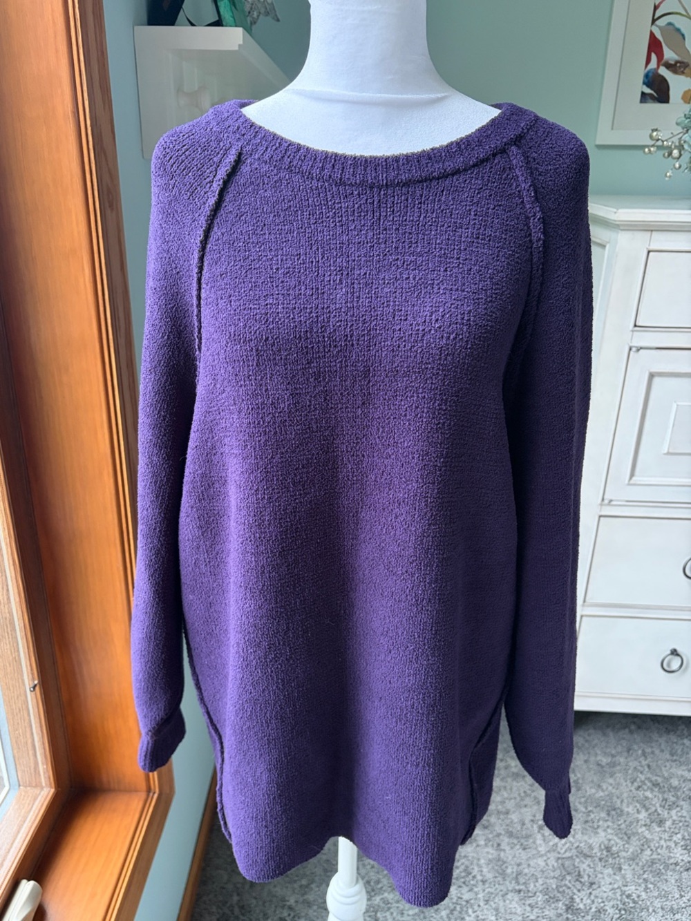 Free People Purple Slouchy Oversized Cozy Knit Tunic Crewneck Sweater